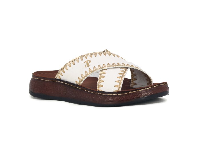 Polero Zenne 36134 Çapraz Kutulu Günlük Terlik Beyaz - Polero