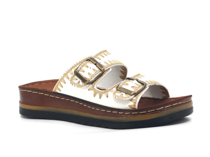 Polero Zenne 37133 Çift Toka Günlük Terlik Beyaz - Polero