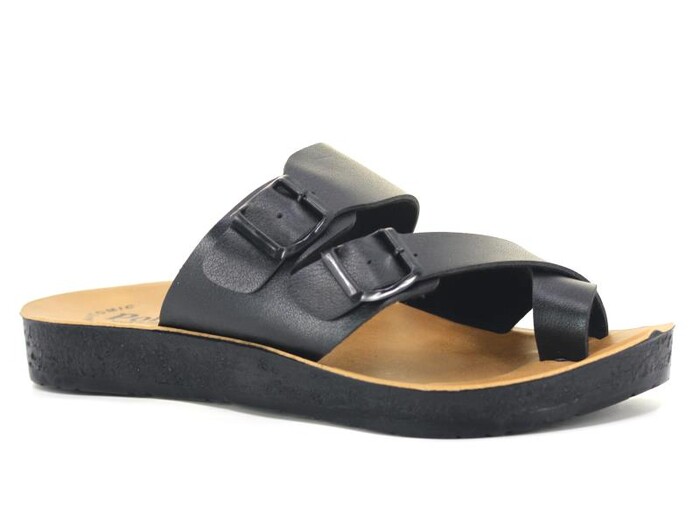 Polex Merdane 10024 Birken Çift Toka Baş Parmak Arası Terlik Siyah - Polex