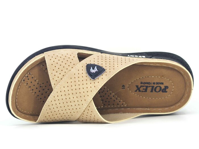 Polex Merdane 1309-2000 Çapraz Monta Poşetli Günlük Terlik Bej - Polex (1)