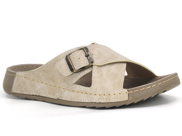 Polex Merdane 20001 Çapraz Tek Toka Spor Taban Günlük Terlik Bej 