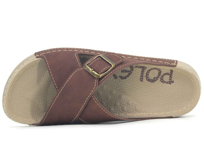 Polex Merdane 20001 Çapraz Tek Toka Spor Taban Günlük Terlik Kahve - Polex (1)