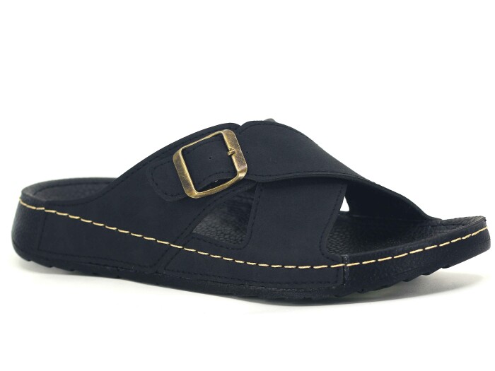 Polex Merdane 20001 Çapraz Tek Toka Spor Taban Günlük Terlik Siyah - Polex