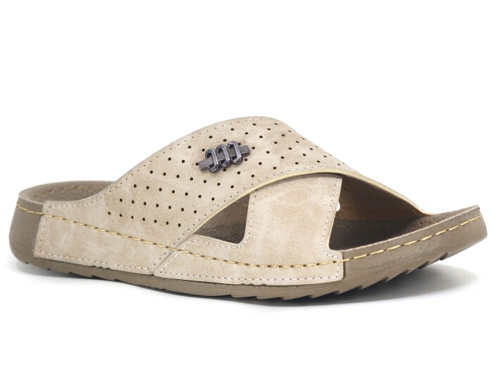 Polex Merdane 20005 Çapraz Lazerli Spor Taban Günlük Terlik Bej - Polex