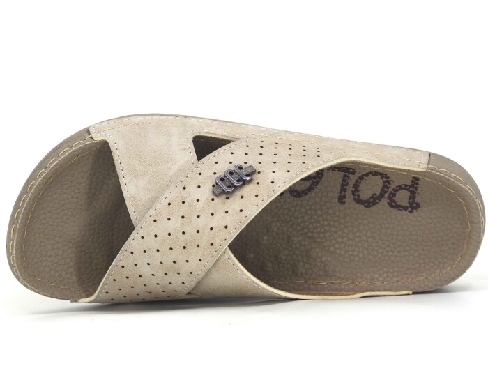 Polex Merdane 20005 Çapraz Lazerli Spor Taban Günlük Terlik Bej - Polex (1)