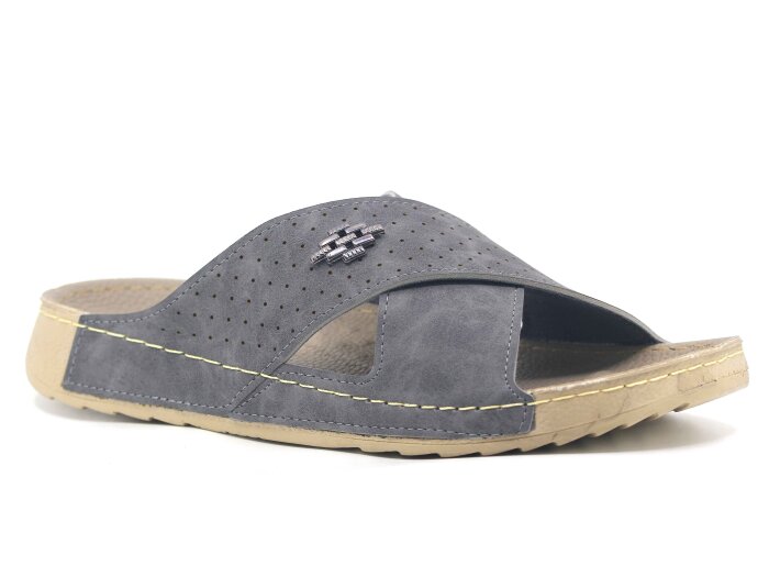 Polex Merdane 20005 Çapraz Lazerli Spor Taban Günlük Terlik Gri - Bej - Polex