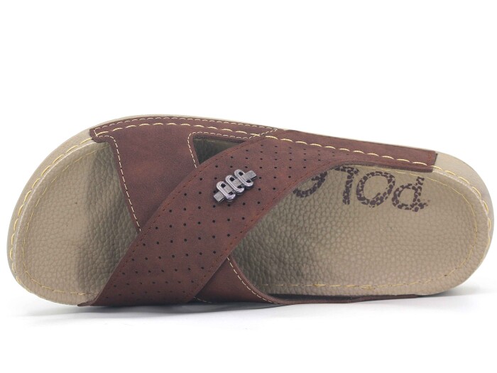 Polex Merdane 20005 Çapraz Lazerli Spor Taban Günlük Terlik Kahve - Polex (1)