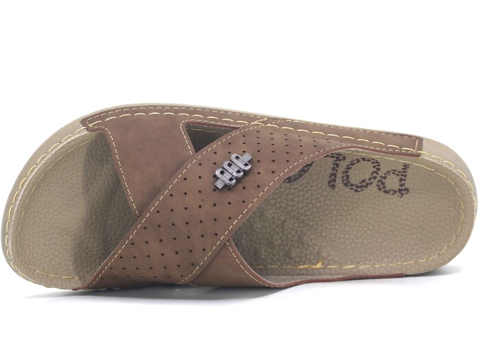 Polex Merdane 20005 Çapraz Lazerli Spor Taban Günlük Terlik Vizon - Polex (1)