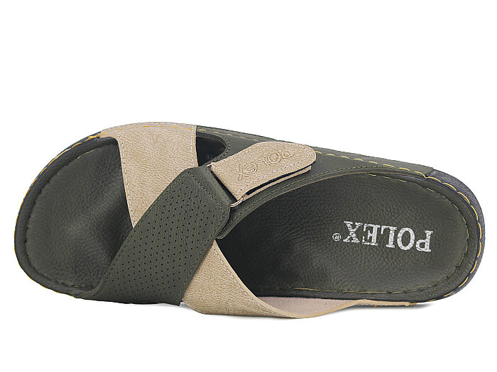 Polex Merdane 20008 Çapraz Cırtlı Monta Günlük Terlik Bej - Haki - Polex (1)