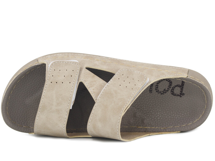 Polex Merdane 20010 Çift Bant Cırtlı Spor Taban Günlük Terlik Bej - Polex (1)