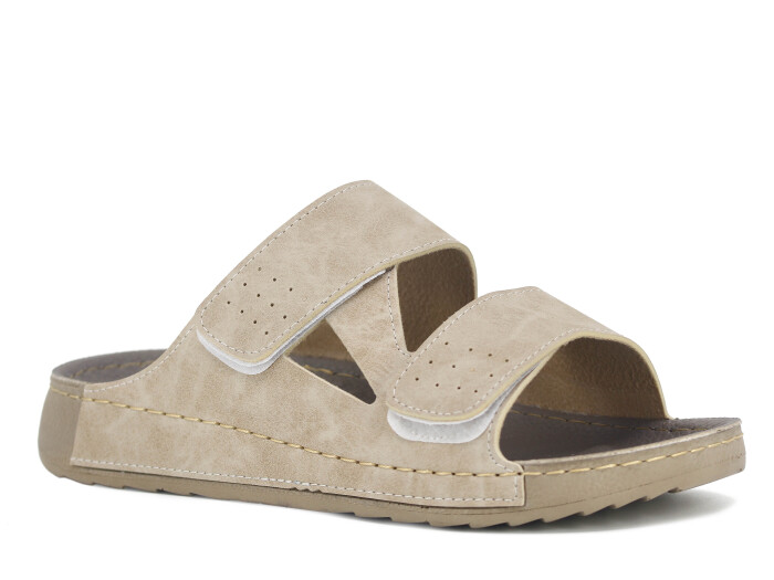 Polex Merdane 20010 Çift Bant Cırtlı Spor Taban Günlük Terlik Bej - Polex