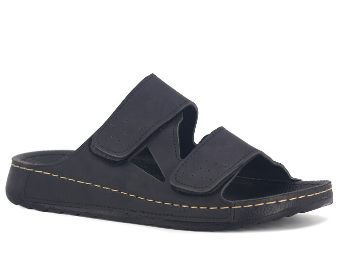 Polex Merdane 20010 Çift Bant Cırtlı Spor Taban Günlük Terlik Siyah 