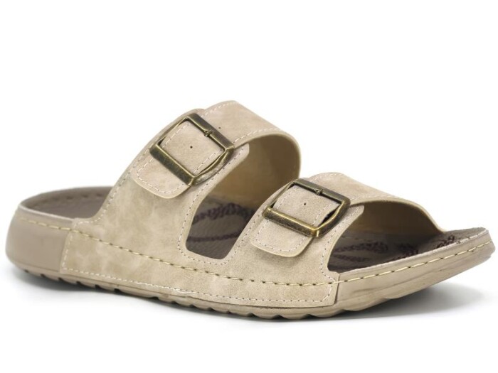 Polex Merdane 20052 Çift Toka Spor Taban Günlük Terlik Bej - Polex