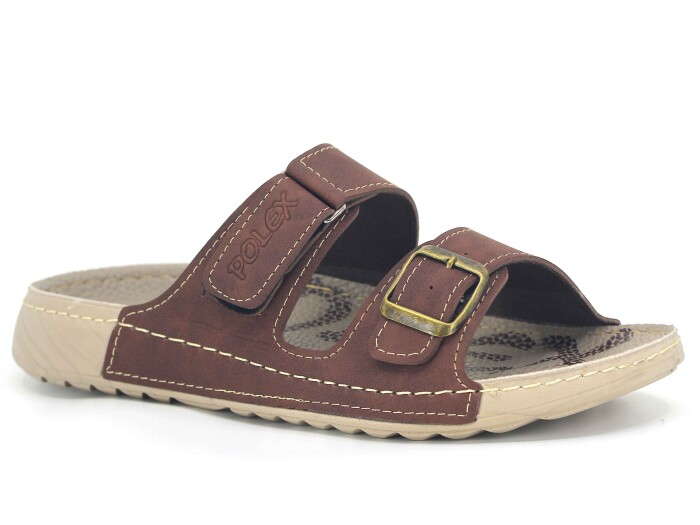 Polex Merdane 20054 Cırtlı Tokalı Spor Taban Günlük Terlik Kahve - 1