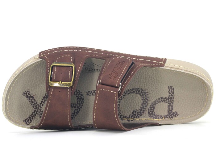 Polex Merdane 20054 Cırtlı Tokalı Spor Taban Günlük Terlik Kahve - Polex (1)