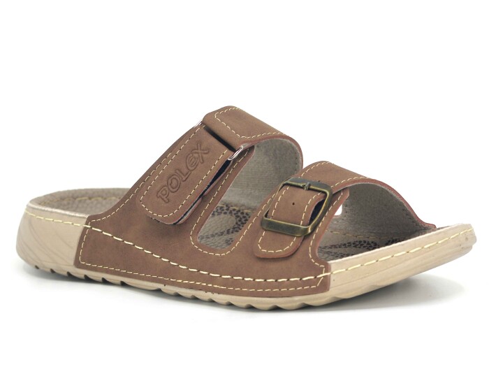 Polex Merdane 20054 Cırtlı Tokalı Spor Taban Günlük Terlik Vizon - Polex