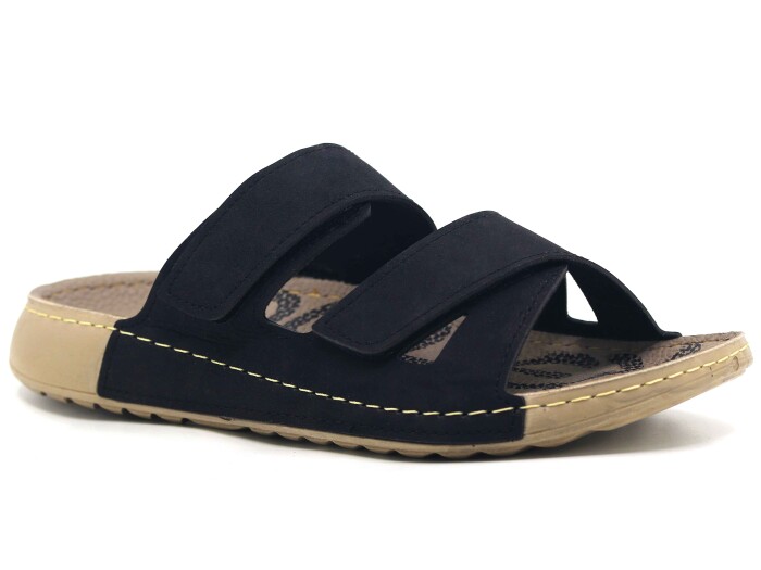 Polex Merdane 20057 Çapraz Uzun Cırtlı Spor Taban Günlük Terlik Siyah - Bej - 1