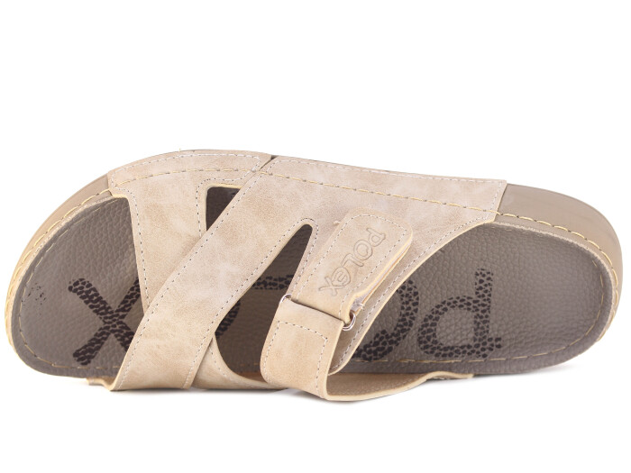 Polex Merdane 20059 Çapraz Cırtlı Tokalı Spor Taban Günlük Terlik Bej - 2