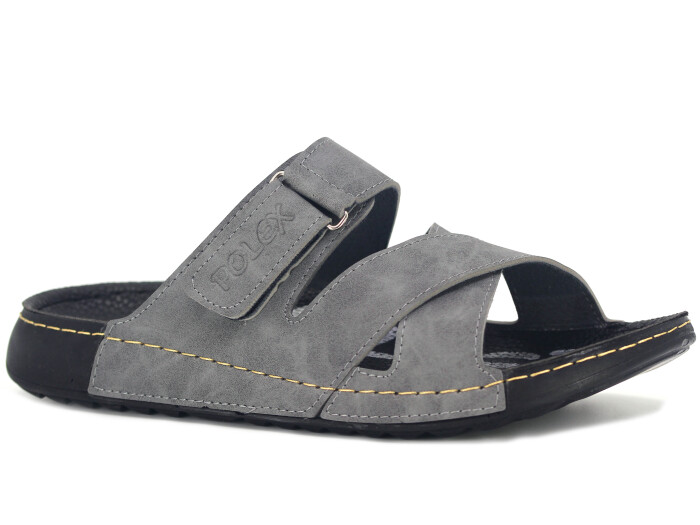 Polex Merdane 20059 Çapraz Cırtlı Tokalı Spor Taban Günlük Terlik Gri - 1