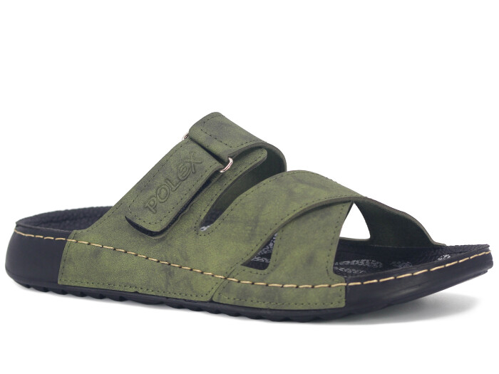 Polex Merdane 20059 Çapraz Cırtlı Tokalı Spor Taban Günlük Terlik Haki - Polex