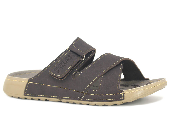 Polex Merdane 20059 Çapraz Cırtlı Tokalı Spor Taban Günlük Terlik Kahve - Polex