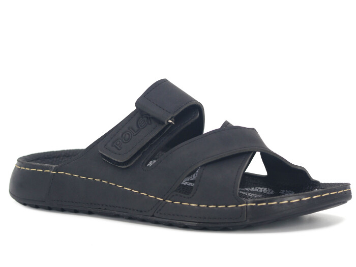 Polex Merdane 20059 Çapraz Cırtlı Tokalı Spor Taban Günlük Terlik Siyah - 1