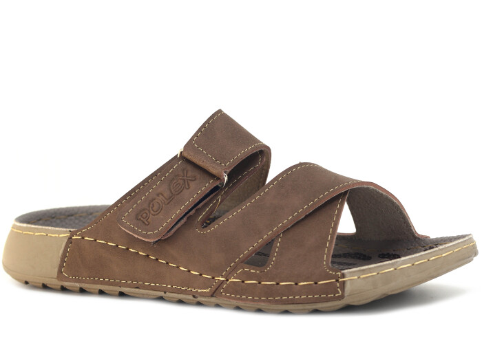 Polex Merdane 20059 Çapraz Cırtlı Tokalı Spor Taban Günlük Terlik Vizon - 1