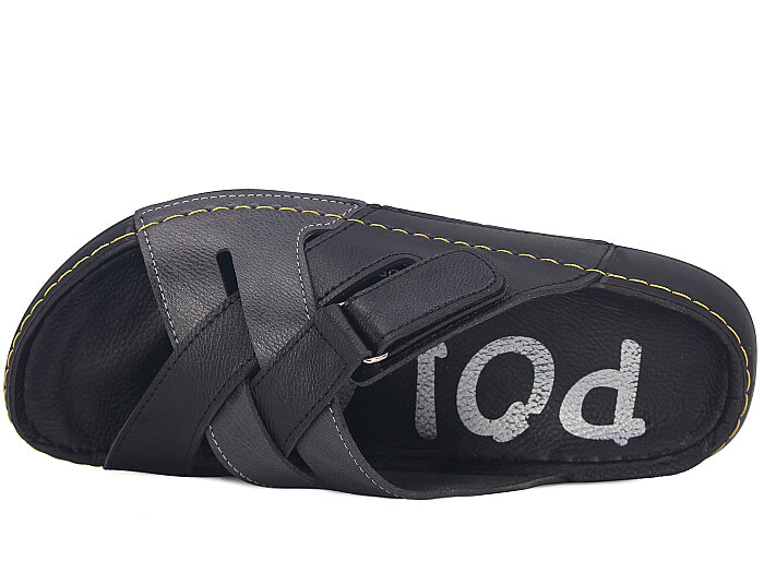 Polex Merdane 20061 Çapraz Çifter Bant Geçmeli Cırtlı Monta Günlük Terlik Siyah - Gri - 2