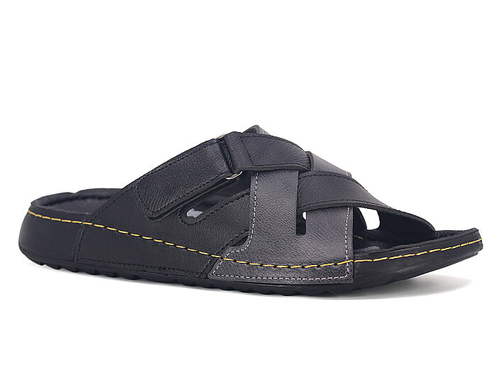 Polex Merdane 20061 Çapraz Çifter Bant Geçmeli Cırtlı Monta Günlük Terlik Siyah - Gri - 1