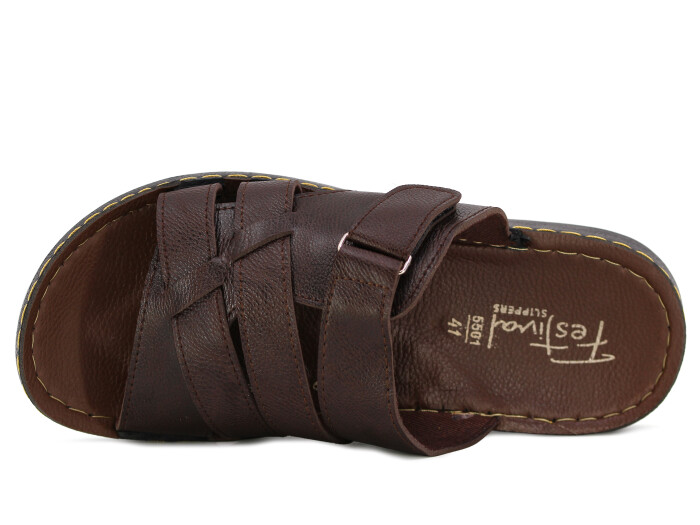 Polex Merdane 5506 Çapraz Geçmeli Cırtlı Mekvalli Günlük Terlik Kahve - Polex (1)