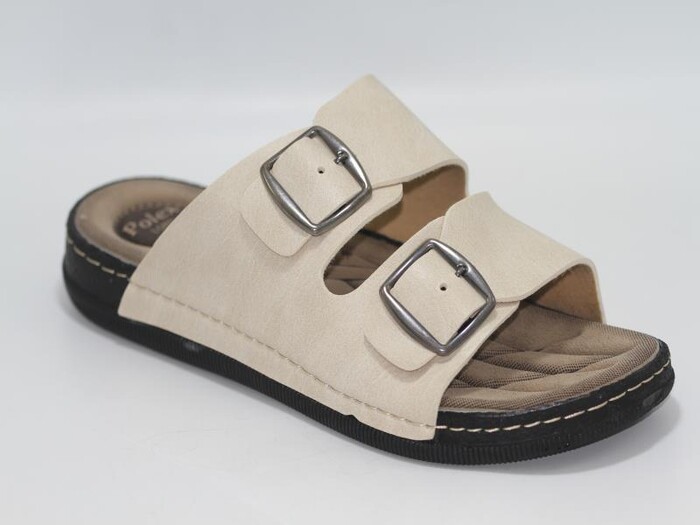 Polex Merdane 955-4 Lord Çift Toka Monta Poşetli Günlük Terlik Bej - Polex