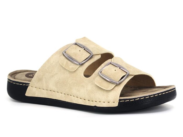 Polex Merdane 955-4 Lord Çift Toka Monta Poşetli Günlük Terlik Kahve - Bej 