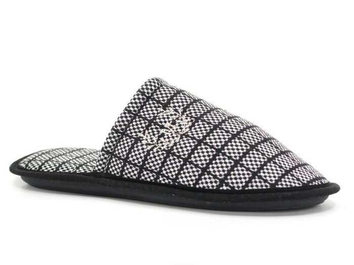 Auris Merdane Kumaş Nakışlı (41-45) Çanak Terlik Ekose Gri - Auris