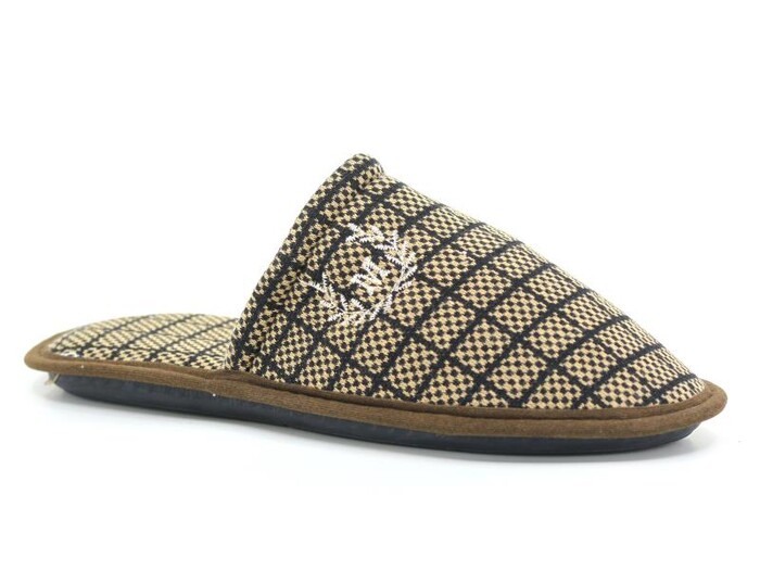 Auris Merdane Kumaş Nakışlı (41-45) Çanak Terlik Ekose Kahve 