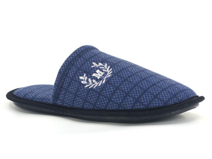 Auris Merdane Kumaş Nakışlı (41-45) Çanak Terlik Ekose Lacivert - 1