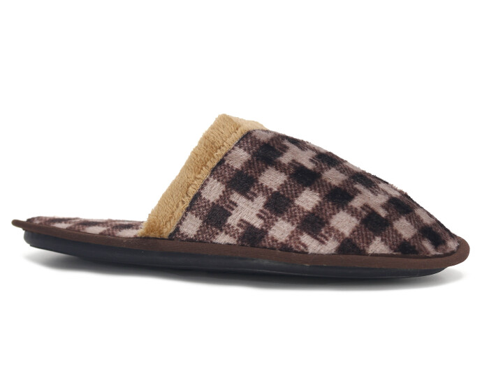 Auris Merdane HSN Çanak Terlik Ekose Kahve - Auris