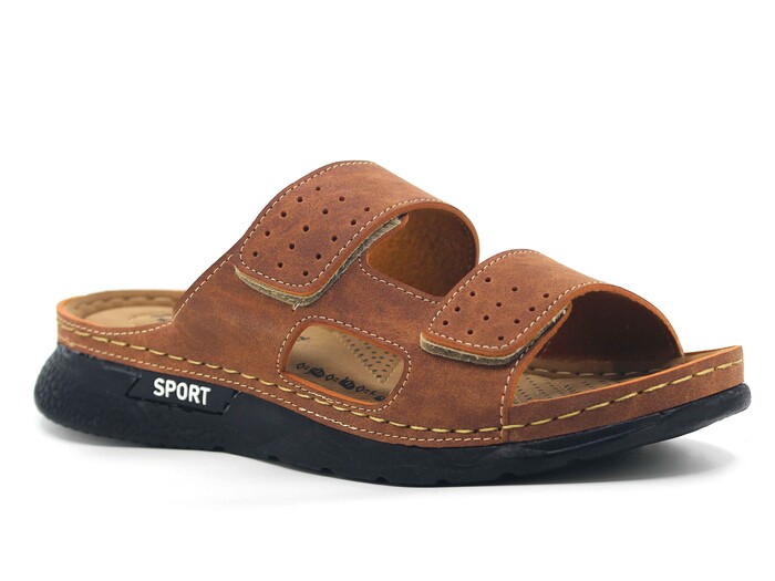 Polex Merdane M-2006 Çift Cırtlı Delikli Sport Monta Poşetli Günlük Terlik Taba - Polex