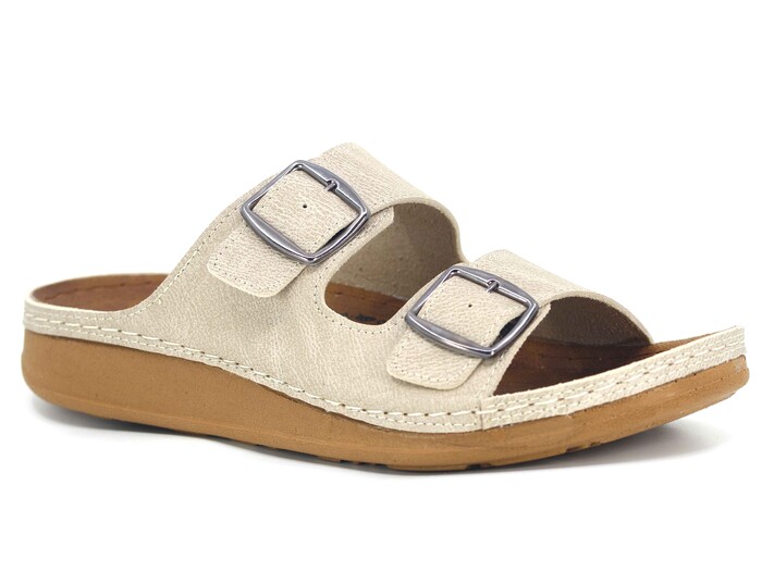 Polex Merdane M224-0101 Çift Toka Monta Günlük Terlik Bej - Polex