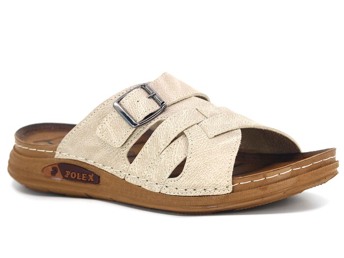 Polex Merdane M226-0108 Geçmeli Tokalı Günlük Terlik Bej - Polex