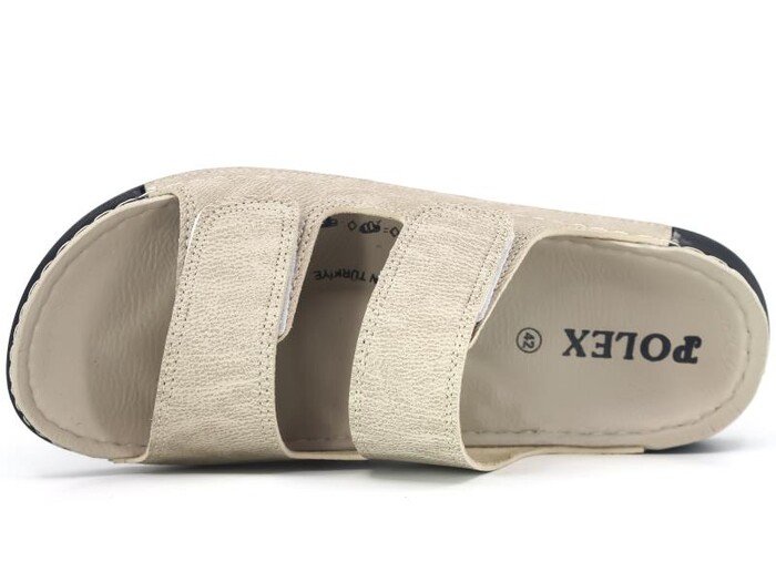 Polex Merdane M246-0106 Çift Bant Cırtlı Monta Günlük Terlik Bej - Polex (1)