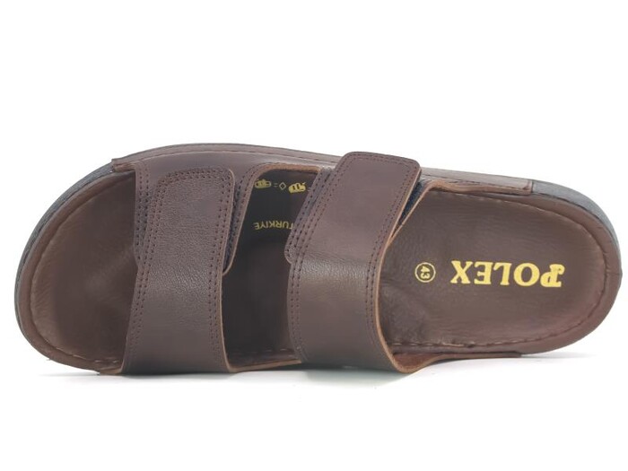 Polex Merdane M246-0106 Çift Bant Cırtlı Monta Günlük Terlik Kahve - Polex (1)