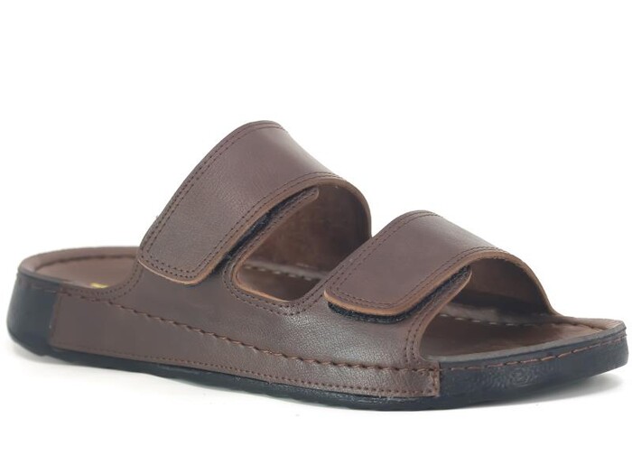 Polex Merdane M246-0106 Çift Bant Cırtlı Monta Günlük Terlik Kahve - Polex