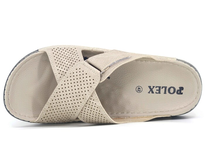 Polex Merdane M246-0110 Çapraz Lazerli Cırtlı Monta Günlük Terlik Bej - Polex (1)