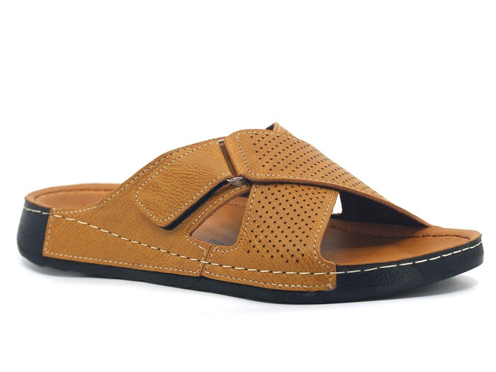 Polex Merdane M246-0110 Çapraz Lazerli Cırtlı Monta Günlük Terlik Camel - Polex