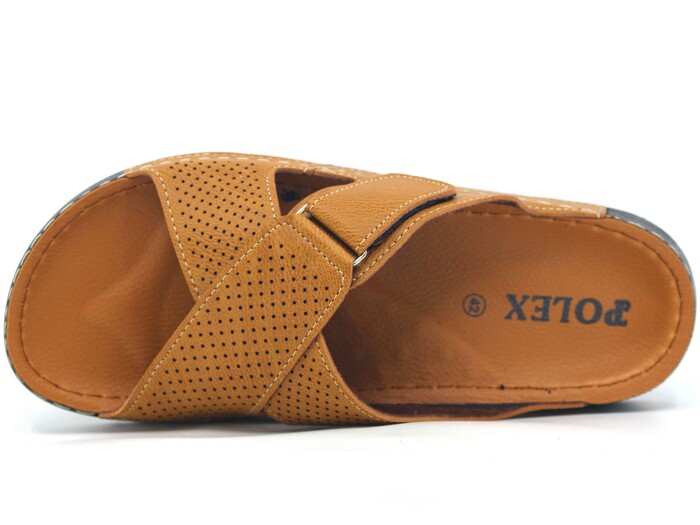 Polex Merdane M246-0110 Çapraz Lazerli Cırtlı Monta Günlük Terlik Camel - Polex (1)