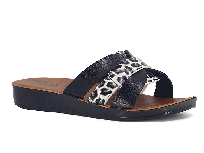 Polex Zenne 1051 TV Geçmeli Cilt Günlük Terlik Siyah - Siyah Leopar 