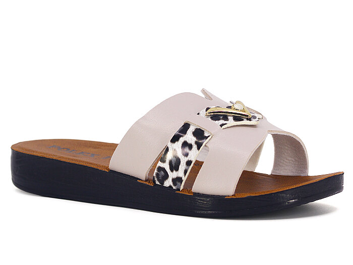 Polex Zenne 1052 V Toka Hrms Cilt Günlük Terlik Bej - Siyah Leopar - 1