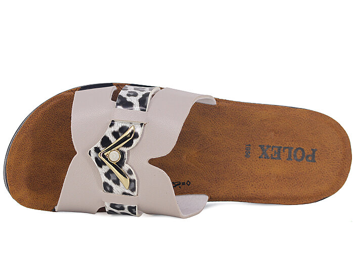 Polex Zenne 1052 V Toka Hrms Cilt Günlük Terlik Bej - Siyah Leopar - Polex (1)