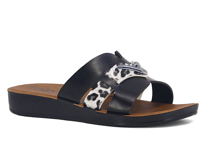 Polex Zenne 1052 V Toka Hrms Cilt Günlük Terlik Siyah - Siyah Leopar 