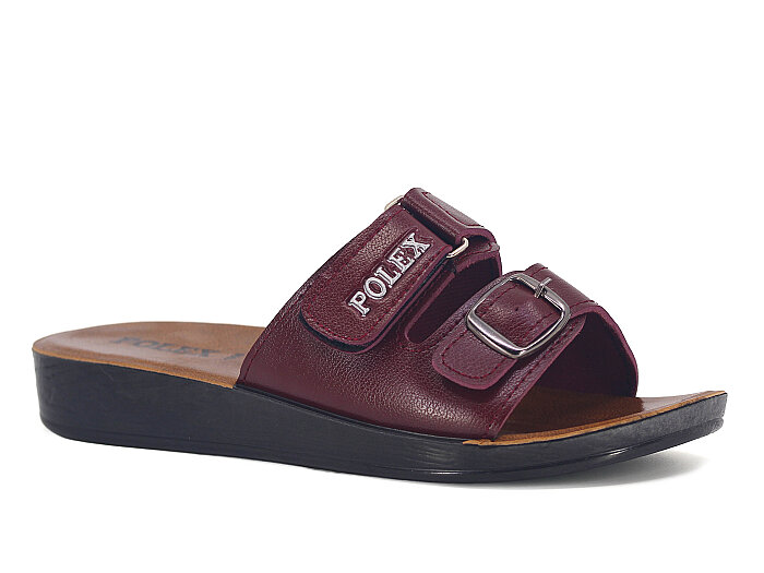 Polex Zenne 1053 Tek Toka Cırtlı Cilt Günlük Terlik Bordo 